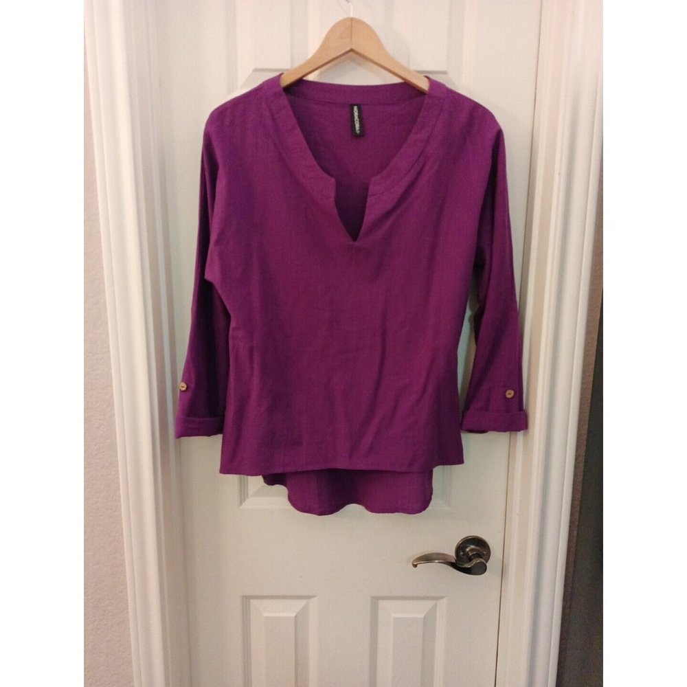 Women's Noracora Purple 100% Bamboo Hi-Lo Long Sleeve  Blouse Small